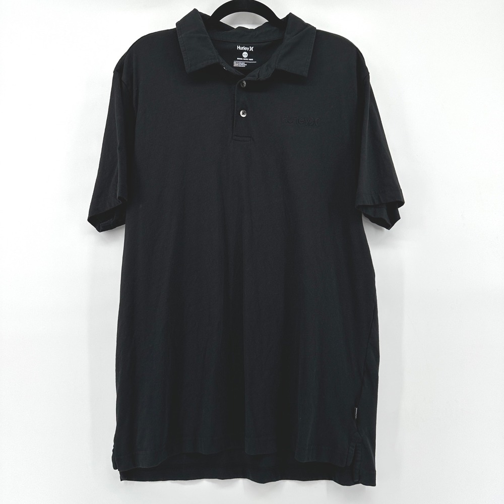 Hurley Mens Short Sleeve Polo Shirt Black Size M Embroidered Logo Casual Top